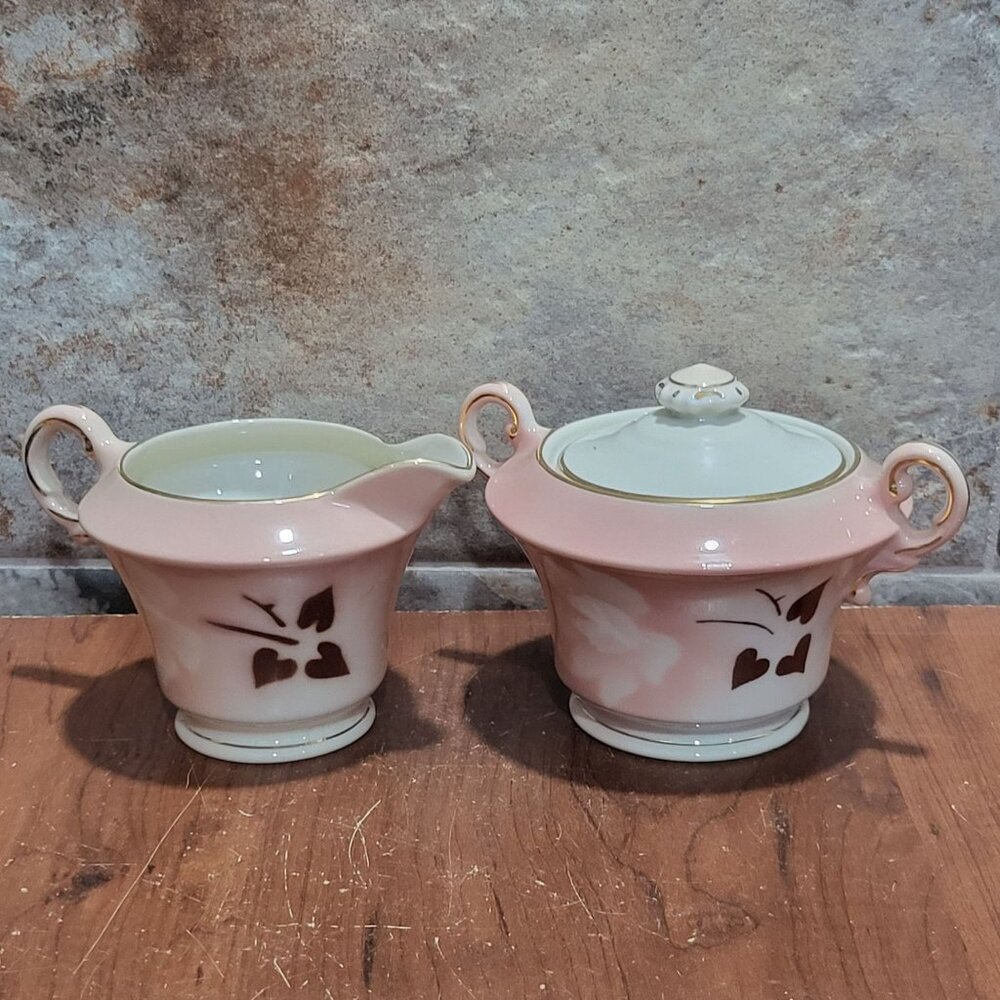 Vintage Syracuse China Madam Butterfly Pattern Sugar Bowl Creamer Set